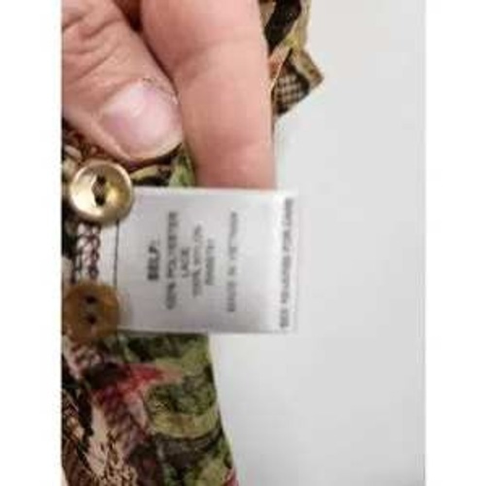VTG Y2K Dressbarn BOHO Blouse Womens S Brown Floral Snakeskin Lace Trim Chiffon - Picture 6 of 9